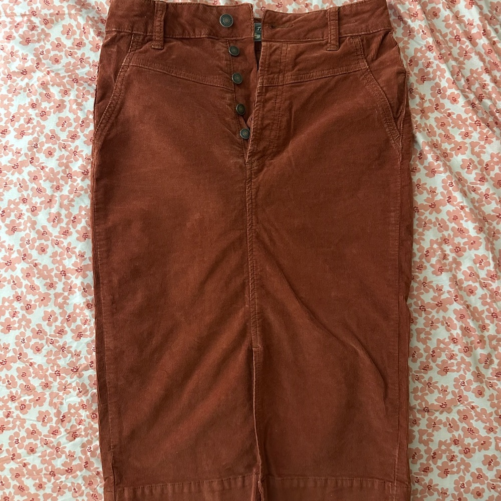 We The Free Rust Buttoned Pencil Skirt